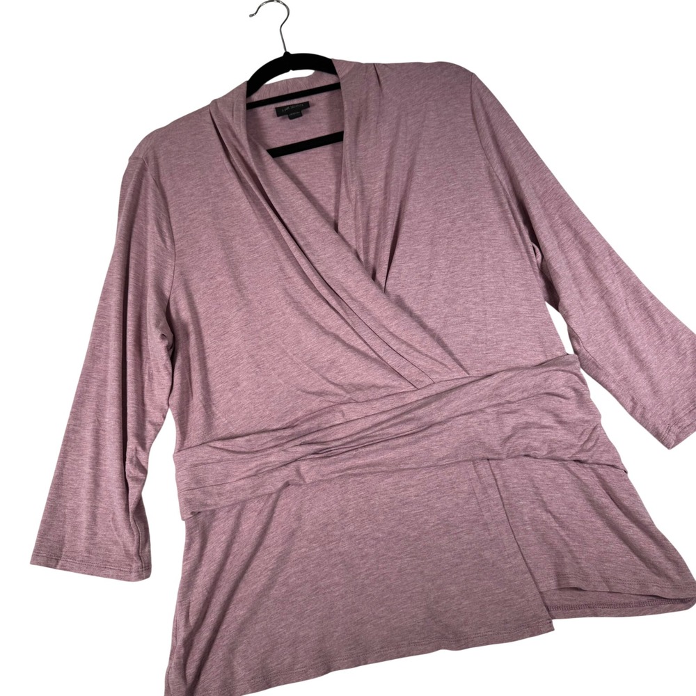 J. Jill Wearever Mauve Pink Faux Wrap Top 3/4 Sleeve Viscose‎ Blend Large 313431
